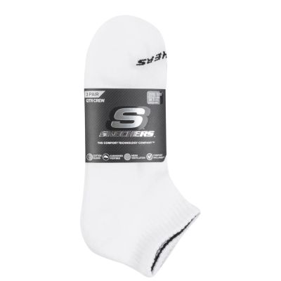 2. Skechers 3pk Unisex Terry Qtr Crew S111035-107 White 43-46