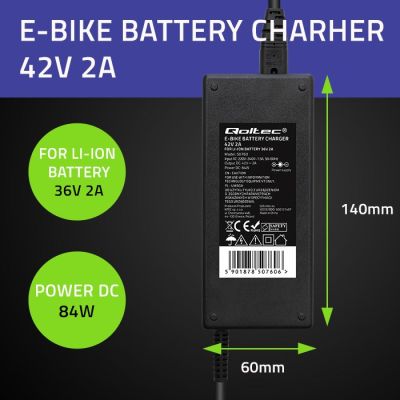 8. QOLTEC ELECTRIC BIKE BATTERY CHARGER 36V | 42V | 2A | 5.5*2.1