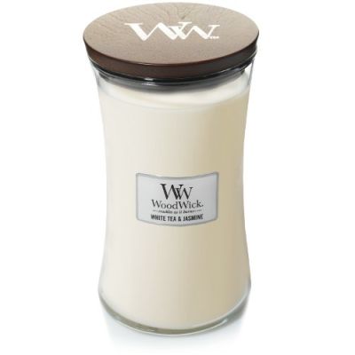 Large candle WHITE TEA & JASMINE WOODWICK