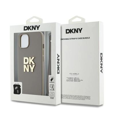 7. DKNY Wrist Strap Stock Logo case for iPhone 15 / 14 / 13 - beige