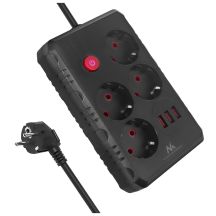 MACLEAN POWER STRIP, EXTENSION CORD 4 OUTLETS + 3XUSB, 110-240V AC 50/60HZ, 2.1A MAX 2500W, 1.5M, BLACK MCE392 B