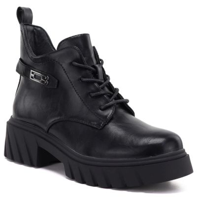 Women’s black ankle boots with block heel and platform, Jezzi MR2502-3