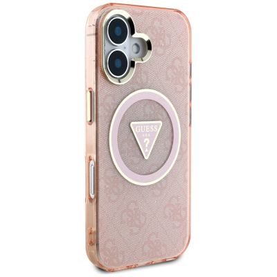 4. Guess IML Metal Glitter 4G Circle Triangle MagSafe case for iPhone 16 - pink