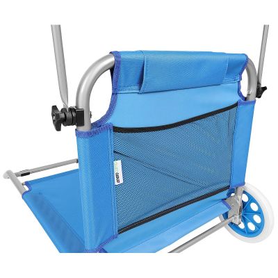 4. FOLDABLE BEACH CHAIR WITH CANOPY ON WHEELS 116x62x60-90CM BLUE