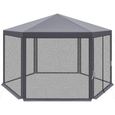 11. HEXAGONAL GARDEN PAVILION 2x2x2x2.5M WITH MOSQUITO NET, GRAY