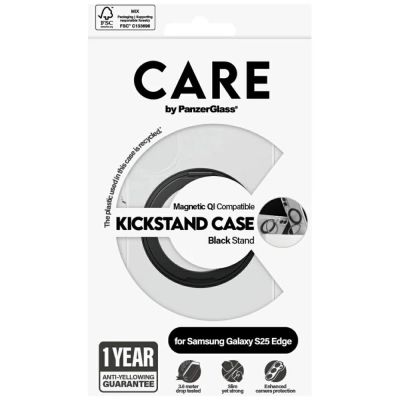 4. CARE by PanzerGlass Feature Black Kickstand & QI Case for Samsung Galaxy S25 Edge - Transparent