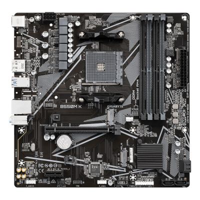 4. Gigabyte B550M K Motherboard (AMD Ryzen 5000 Series AM4 CPUs, up to 4733MHz DDR4 (OC), 2xPCIe 3.0 M.2, GbE LAN, USB 3.2 Gen1)
