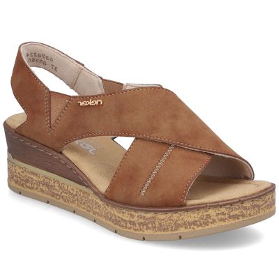 Comfortable women's wedge sandals, brown, Rieker 63782-24