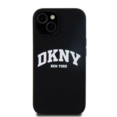 3. DKNY Liquid Silicone White Printed Logo MagSafe Case for iPhone 15 / 14 / 13 - Black
