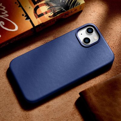 15. iCarer Case Leather cover for iPhone 14 case made of natural leather blue (WMI14220705-BU) (MagSafe compatible)