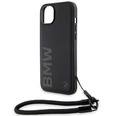 5. BMW Signature Leather Wordmark Cord case for iPhone 15 Plus / 14 Plus - black