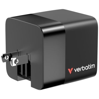 6. Verbatim Gan 65W charger 2xUSB-C PD, 1xUSB-A, retrac. Cable 32217