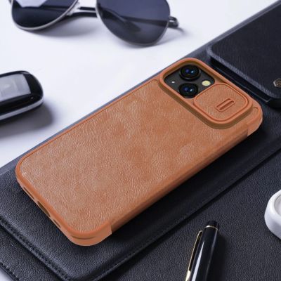 19. Nillkin Qin Leather Pro Case iPhone 14 Plus Camera Cover Holster Cover Flip Case Black
