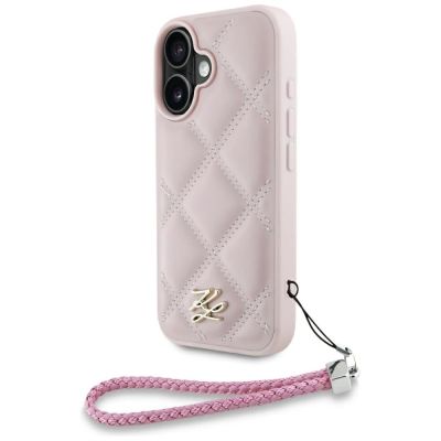 Karl Lagerfeld Quilted Initial Logo & Chain Strap iPhone 16 Case - Pink