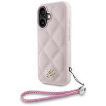 Karl Lagerfeld Quilted Initial Logo & Chain Strap iPhone 16 Case - Pink