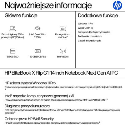 4. HP EliteBook X Flip G1i Next Gen AI Copilot+ PC Intel Core Ultra 7 258V Hybrid (2-in-1) 35.6 cm (14") 2.5K Touchscreen 32 GB LPDDR5x-SDRAM 512 GB SSD Wi-Fi 7 (802.11be) Windows 11 Pro Silver