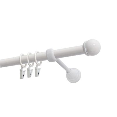 Single Curtain Rod Ø 19 mm White 160 cm MAX Finial with Rings KOWALSKI