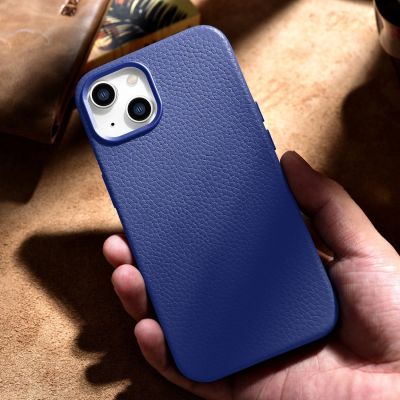 17. iCarer Litchi Premium Leather Case iPhone 14 Magnetic Leather Case with MagSafe Dark Blue (WMI14220709-DB)