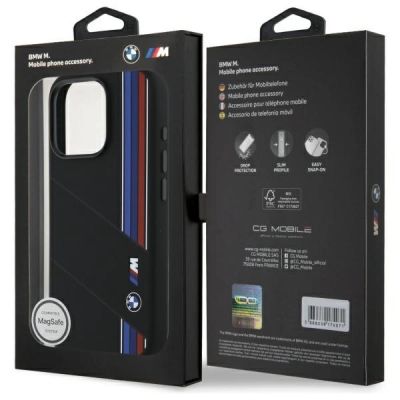 8. BMW Silicone Cut Tricolor Lines MagSafe Case for iPhone 16 Pro - Black