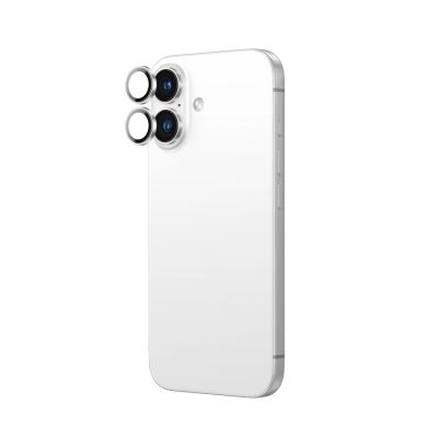 3. AmazingThing AR Aluminum 2 Lens Glass with Camera Lens Frame for iPhone 16 / 16 Plus - White