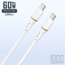 Dudao L25C USB-C - USB-C Silicone Cable 60W 1m - White