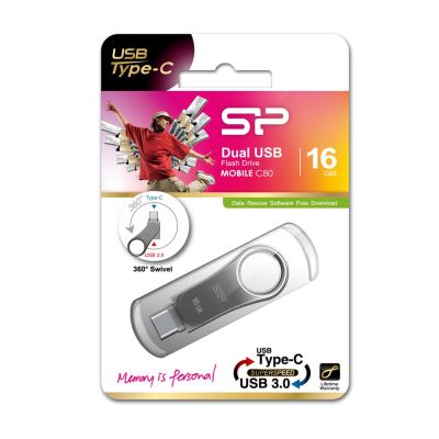 8. Pendrive Silicon Power Mobile C80 16GB USB 3.1/Type-C Silver