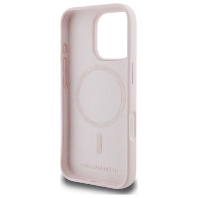 7. Karl Lagerfeld Silicone Nauble Heads Print MagSafe Case for iPhone 16 Pro - Pink