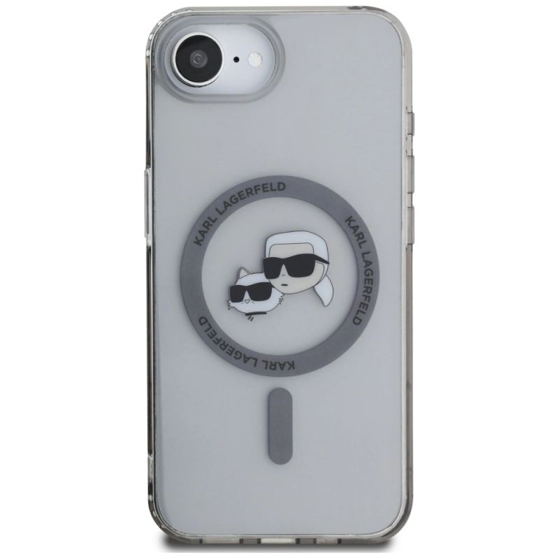 3. Karl Lagerfeld IML Metal Karl & Choupette Heads MagSafe iPhone 16e Case - Black