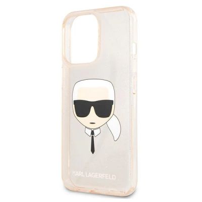 6. Karl Lagerfeld Glitter Karl`s Head Case for iPhone 13 Pro Max - Gold