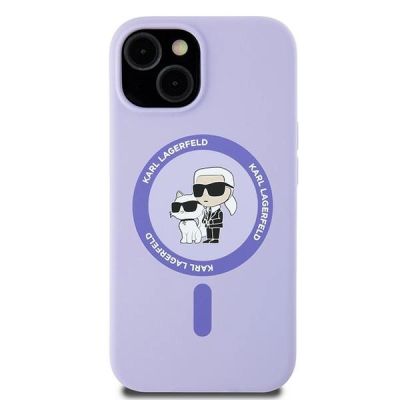 3. Karl Lagerfeld Silicone Karl&Choupette Heads Ring MagSafe iPhone 15 Case - Purple