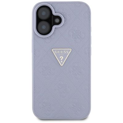 3. Guess Hot Stamp 4G Pattern Triangle Metal Logo iPhone 16 Case - Purple