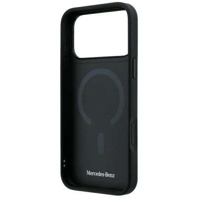 7. Mercedes Leather Crossed Lines MagSafe Case for iPhone 17 Pro Max / 18 Pro Max - Black