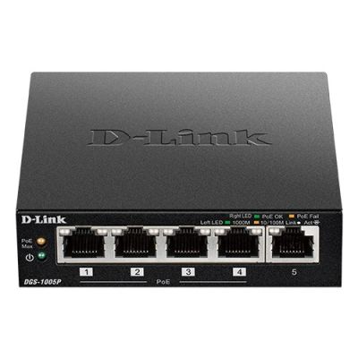 D-Link DGS-1005P/E Network Link Unmanaged Gigabit Ethernet (10/100/1000) PoE Support Black
