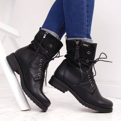 7. Jezzi W JEZ254A lace-up and zipper work boots, black