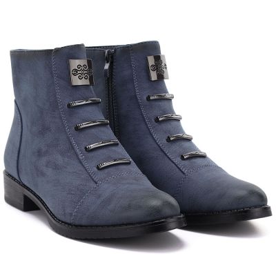 4. Women's blue flat ankle boots M.Daszyński SA62-126