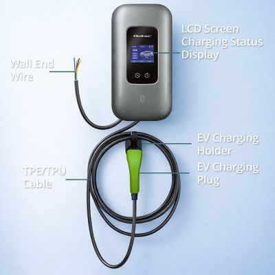 5. Qoltec EV Charging Station Type 2 for Electric and Hybrid Vehicles | 3 Phases | 22 kW | 32 A | Wi-Fi | LCD | RFID | Smart Life | TUYA | Wallbox | 5 m