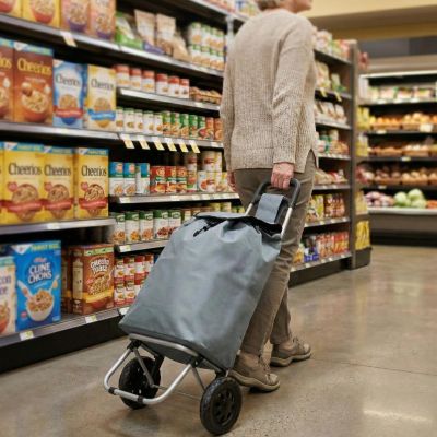 6. TROLLEY SHOPPING BAG ON WHEELS WITH FRAME 33L GRAY