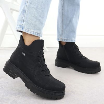 14. Women’s Black Leather Ankle Boots with Elastic Gussets, Rieker Y3163-00