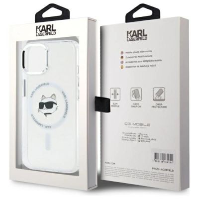 8. Karl Lagerfeld IML Metal Choupette Head MagSafe iPhone 15 Plus Case - White
