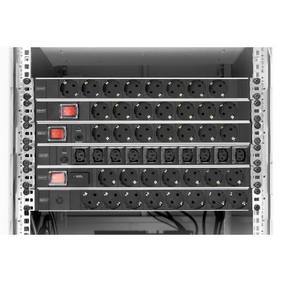 6. Digitus PDU 19" Rackmount Power Strip, 7x Schuko sockets, 2.0m, 1x Unischuko plug, 16A, on/off, surge protection, aluminum profile