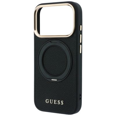 6. Guess Ring Stand 360 Grained Classic Logo MagSafe Case for iPhone 18 Pro Max / 17 Pro Max - Black