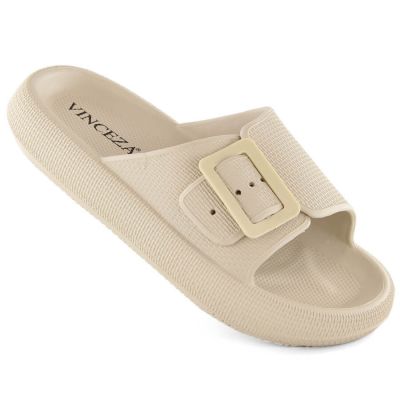 Vinceza W JAN308 beige buckle flip-flops