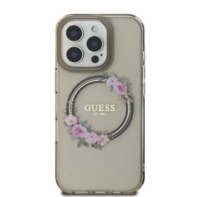 3. Guess IML Flowers Wreath MagSafe Case for iPhone 16 Pro - Black