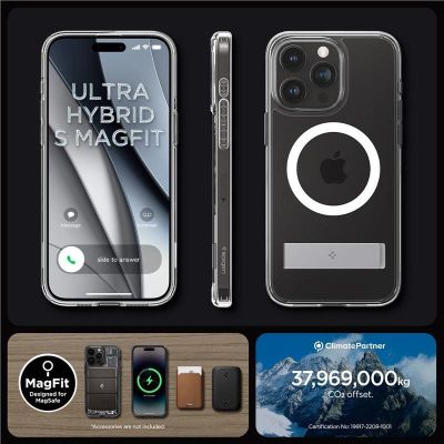 16. Spigen Ultra Hybrid S MagSafe Case with Stand for iPhone 15 Pro - Transparent