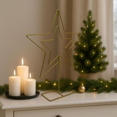 16. DECORATIVE STAR METAL STAND 50CM GOLD MICA