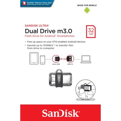 4. SanDisk Ultra Dual Drive M3.0 SDDD3-032G-G46 pendrive (32GB; microUSB, USB 3.0; gray)