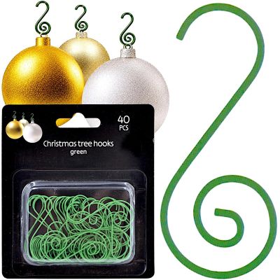 METAL HOOKS FOR CHRISTMAS BAUBLES 40 PCS GREEN