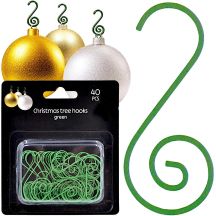 METAL HOOKS FOR CHRISTMAS BAUBLES 40 PCS GREEN