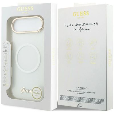 9. Guess IML Gradient Script Metal MagSafe Case for iPhone Air - White