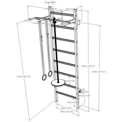 27. WOODEN AND METAL GYMNASTIC WALL BAR WITH WOODEN BAR AND ACCESSORIES BENCHK 221B A076